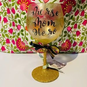 Handmade "Nurse, Mom, Hero" Glitter Wine Glass